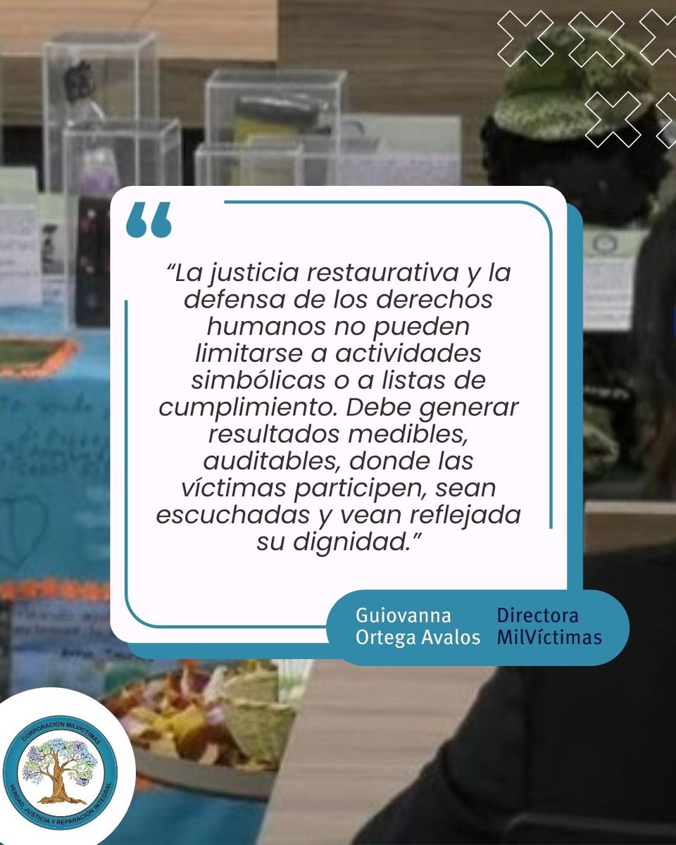La justicia restaurativa solo es legítima cuando se cumple.

Como lo afirma nuestra directora no puede quedarse en lo simbólico: debe generar resultados reales, medibles y una reparación efectiva para las víctimas.

Cumplir es dignificar.
#VíctimasAlCentro