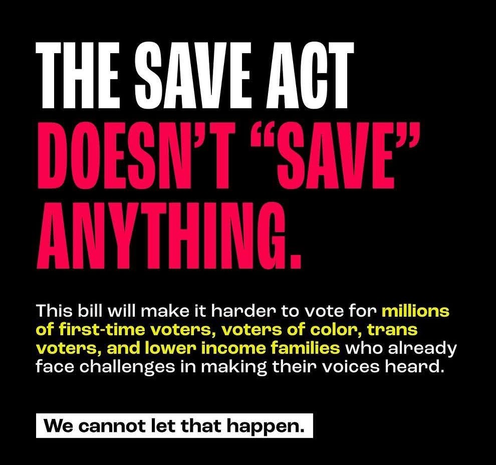 #StopTheSaveAct 
Millions of us  don't have  valid passports
69 Million women  could lose their voting rights 
CALL YOUR SENATORS 
202 224-3121