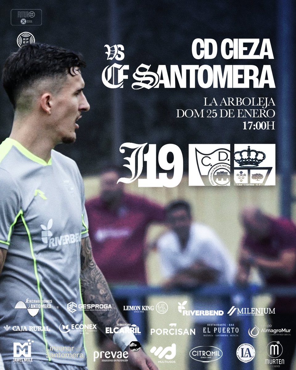 #J19 | ✅ ¡𝗛𝗢𝗥𝗔𝗥𝗜𝗢 𝗖𝗢𝗡𝗙𝗜𝗥𝗠𝗔𝗗𝗢! 
👊 ¡A por la victoria en casa del líder! 

🆚 <a href="/cdcieza_/">𝐂𝐥𝐮𝐛 𝐃𝐞𝐩𝐨𝐫𝐭𝐢𝐯𝐨 𝐂𝐢𝐞𝐳𝐚</a> 
🏟️ La Arboleja 
🗓️ Domingo 25/01 
🕔 17:00h  
📋 J19 #TerceraRFEF G.XIII 
#️⃣ #CiezaSantomera 🍋