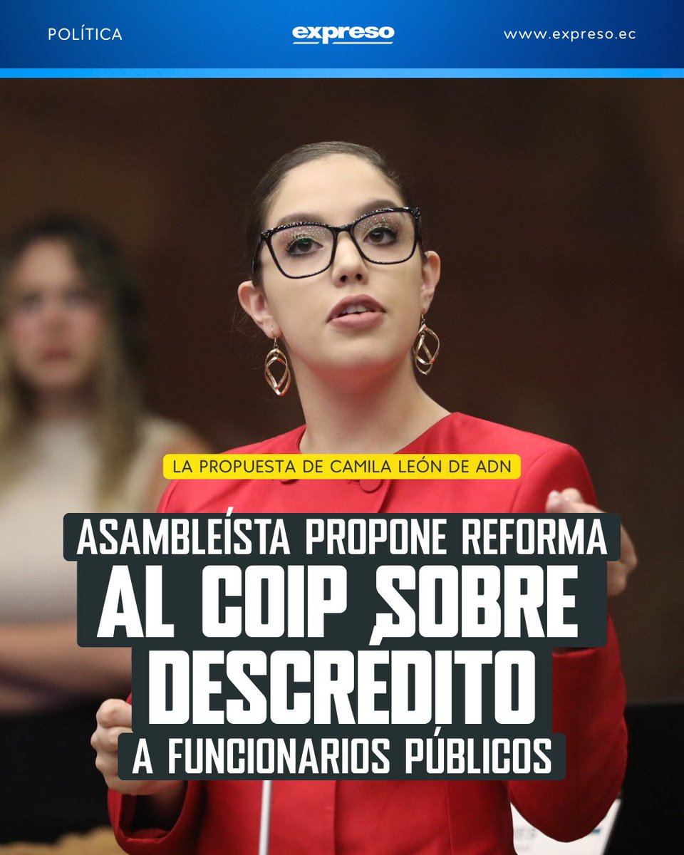 Expresoec's tweet image. En medio de controversias por la falta de control político en la Asamblea sobre varios casos, la asambleísta de ADN Camila León presentó un proyecto de ley relacionado con la libertad de expresión frente a críticas dirigidas a funcionarios públicos.

Lee más 👉…