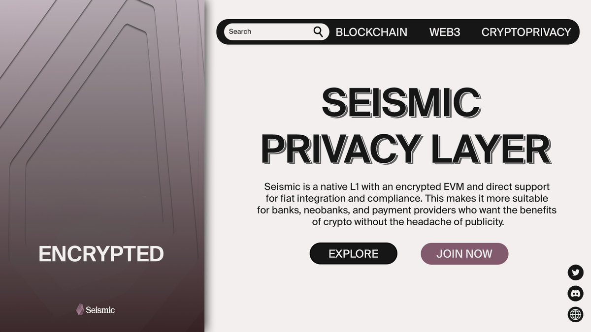 An excellent topic for discussion: Seismic: The Quiet Builder in Privacy  Infrastructure 📙 Traditional fintech companies increasingly want to use  blockchain and cryptocurrencies, but face one serious problem: public  chains disclose all
