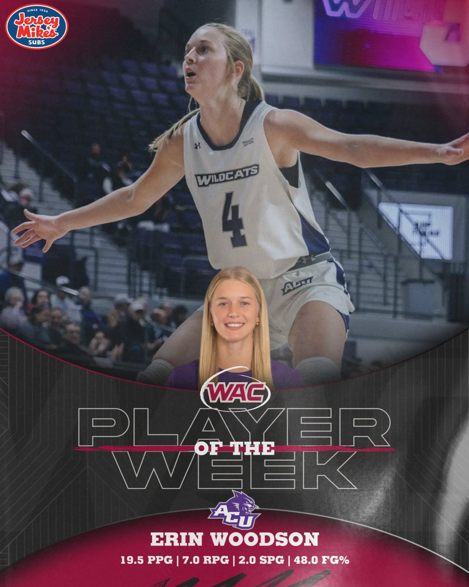 #WAChoops Women’s Basketball Player of the Week presented by <a href="/jerseymikes/">Jersey Mike's Subs</a> 🏀

Erin Woodson | <a href="/ACUWBB/">ACU Women’s Basketball</a>