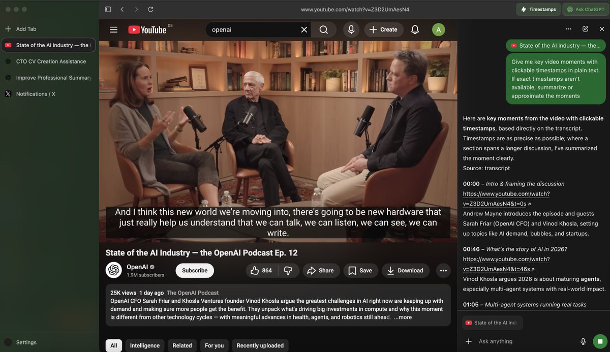 YouTube timestamps action