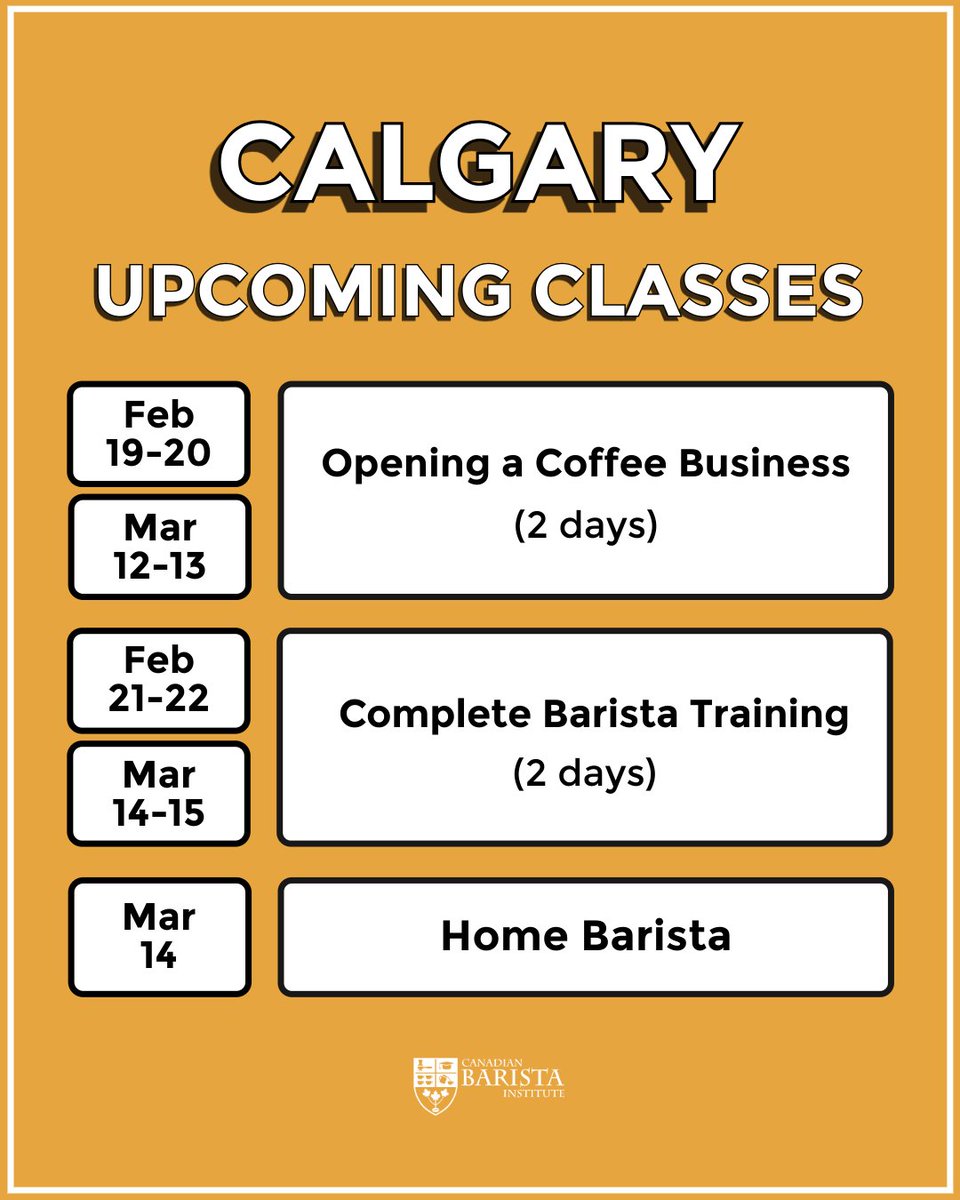 Calgary coffee lovers, this one’s for you!

🎓 Barista Training + Business Course Bundle
🏠 Home Barista 

Spots are limited! Sign up now: canadianbaristainstitute.com/collections/ca… 

#Calgary #CoffeeBusiness #BaristaTraining #CanadianBaristaInstitute
