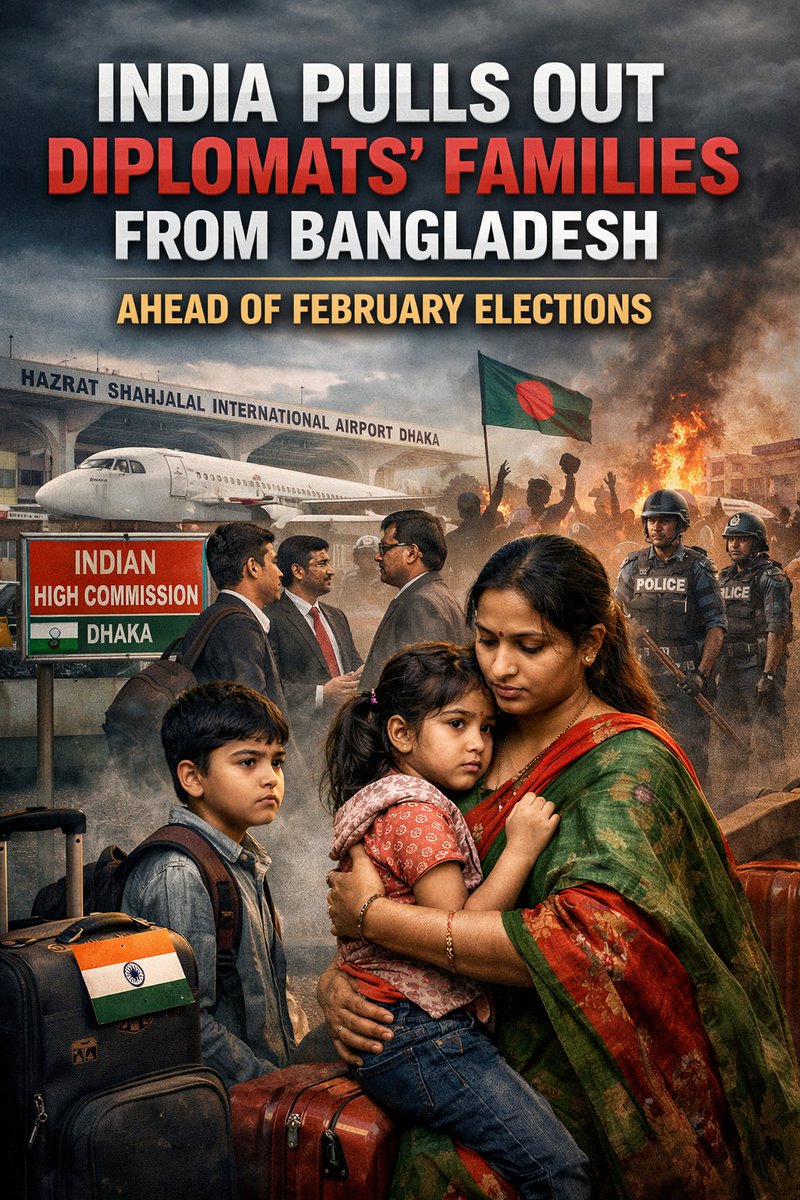 TrendingNOWLIV3's tweet photo. India Pulls Out Diplomats’ Families from Bangladesh Ahead of High-Stakes February Elections
https://t.co/tRNDLNKYJb https://t.co/6T82uayAtU