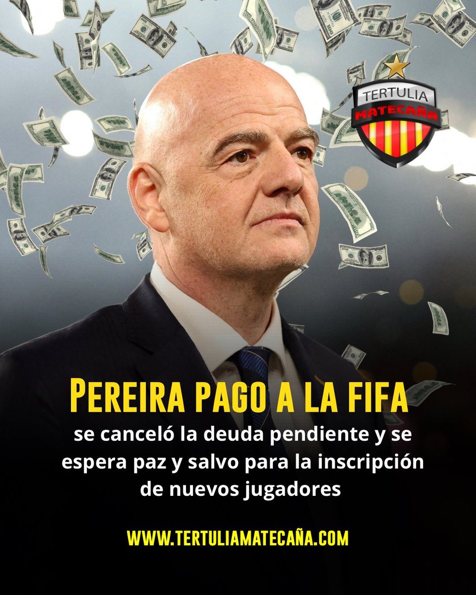 TertuliaMate's tweet photo. DEUDA CANCELADA! 
✅ El Deportivo Pereira se pone al día con la FIFA y liquida los saldos pendientes. Con este paso administrativo crucial, el club queda a la espera del "paz y salvo" oficial para habilitar la inscripción de sus nuevos refuerzos. https://t.co/nV8LvEkMUB