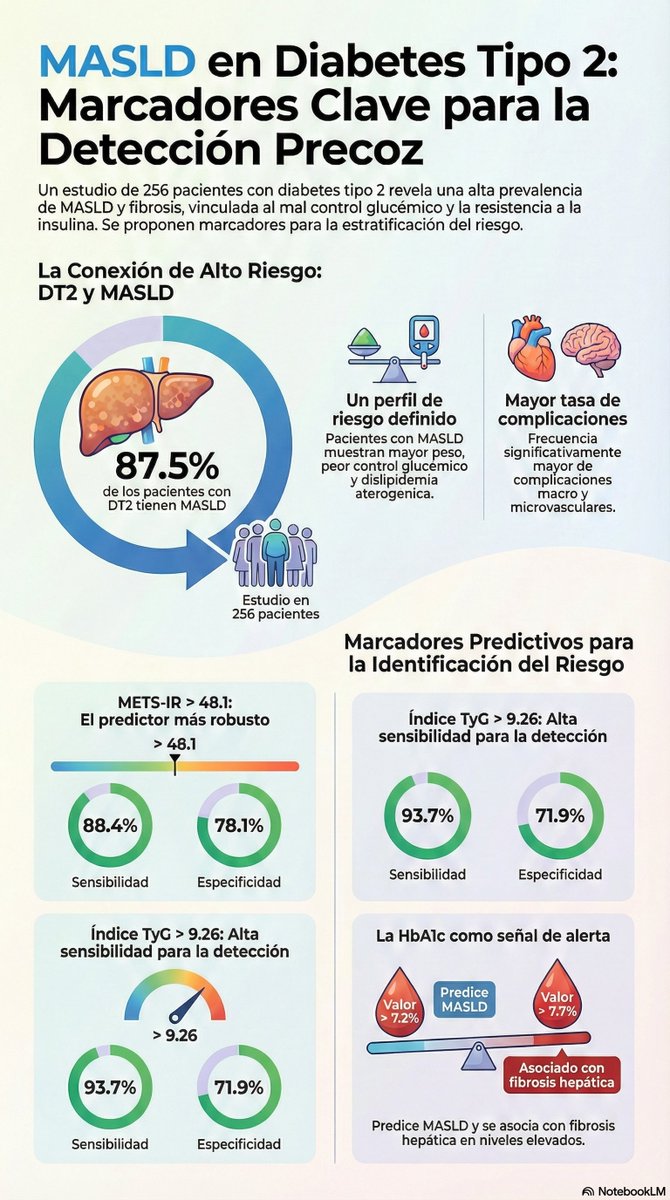 🎯Conclusión: Debemos calcular el índice TyG (lección de <a href="/drfherediaz/">fausto heredia z.</a> ). Es barato y proporciona buena sensibilidad y especificidad para EHMet, los otros indices como METS - IR y la HbA1C son útiles. 
El Fibro- Scan es otra herramienta util.