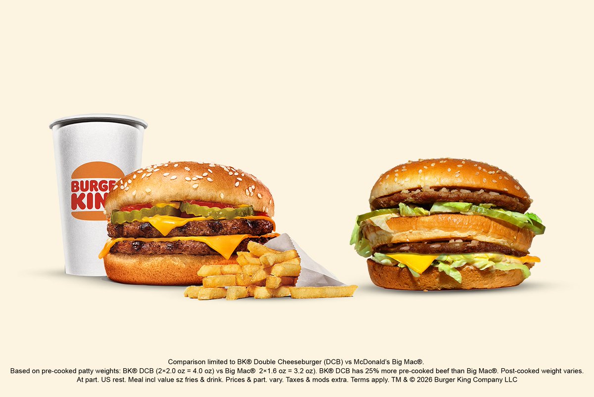 BurgerKing's tweet image. When you have BIG in your name, what are you compensating for? We have 25% more beef than the Big Mac, and for just $4.99, we come with fries and a drink.