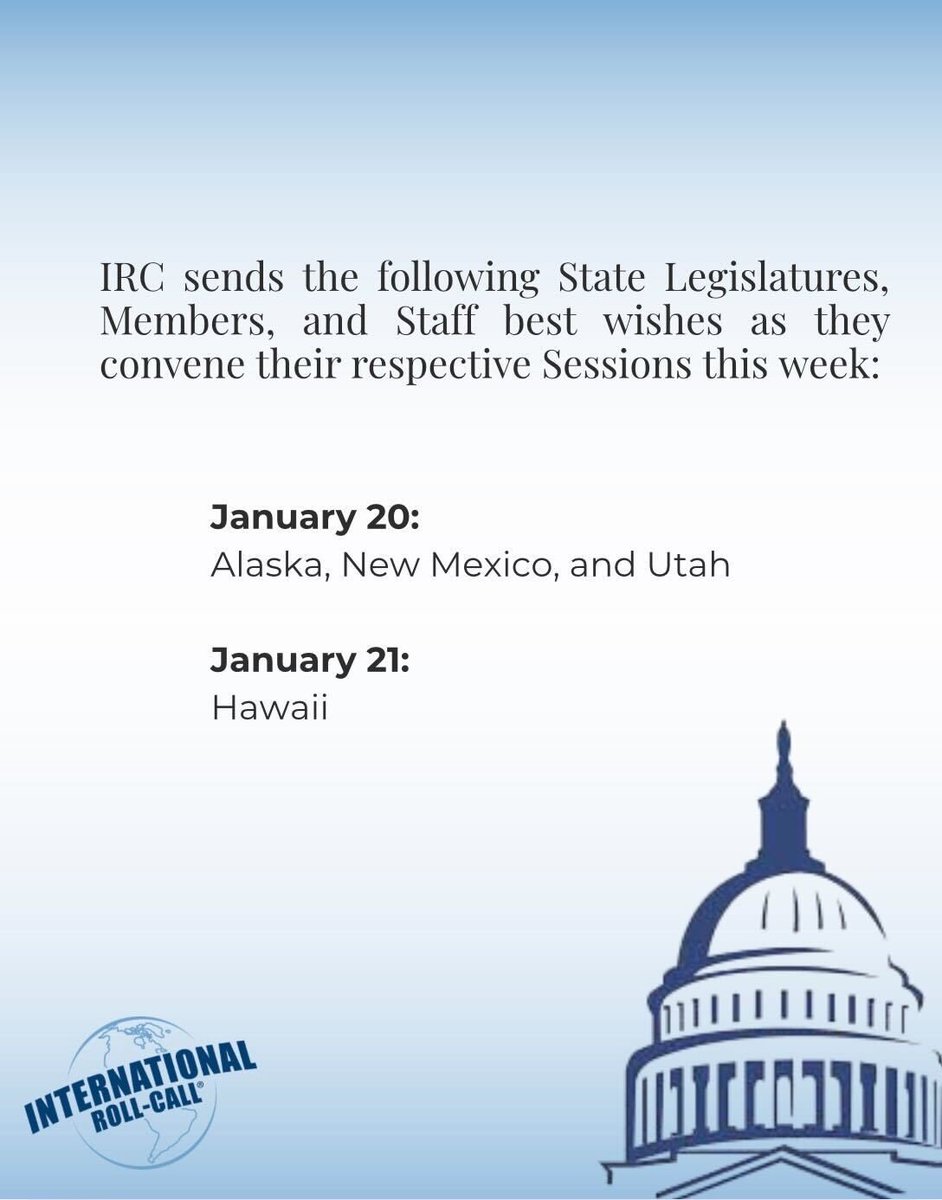 Wishing luck to the State Legislatures heading into Session this week. IRC support is always available to you for whatever needs or concerns that may arise. Simply visit our website at roll-call.com/customer-suppo…
