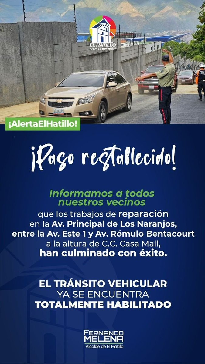 eldiario's tweet photo. #20Ene | La Alcaldía de El Hatillo informó que se restableció el paso por la avenida principal de Los Naranjos, tras la culminación de los trabajos de reparación de la tubería matriz.

El #16Ene ocurrió la rotura de una tubería matriz en la subida de la avenida Los Naranjos. La avería causó inundación en las avenidas cercanas, entre el centro comercial Casa Mall y Los Semerucos.

📸: alcaldiaelhatillo_