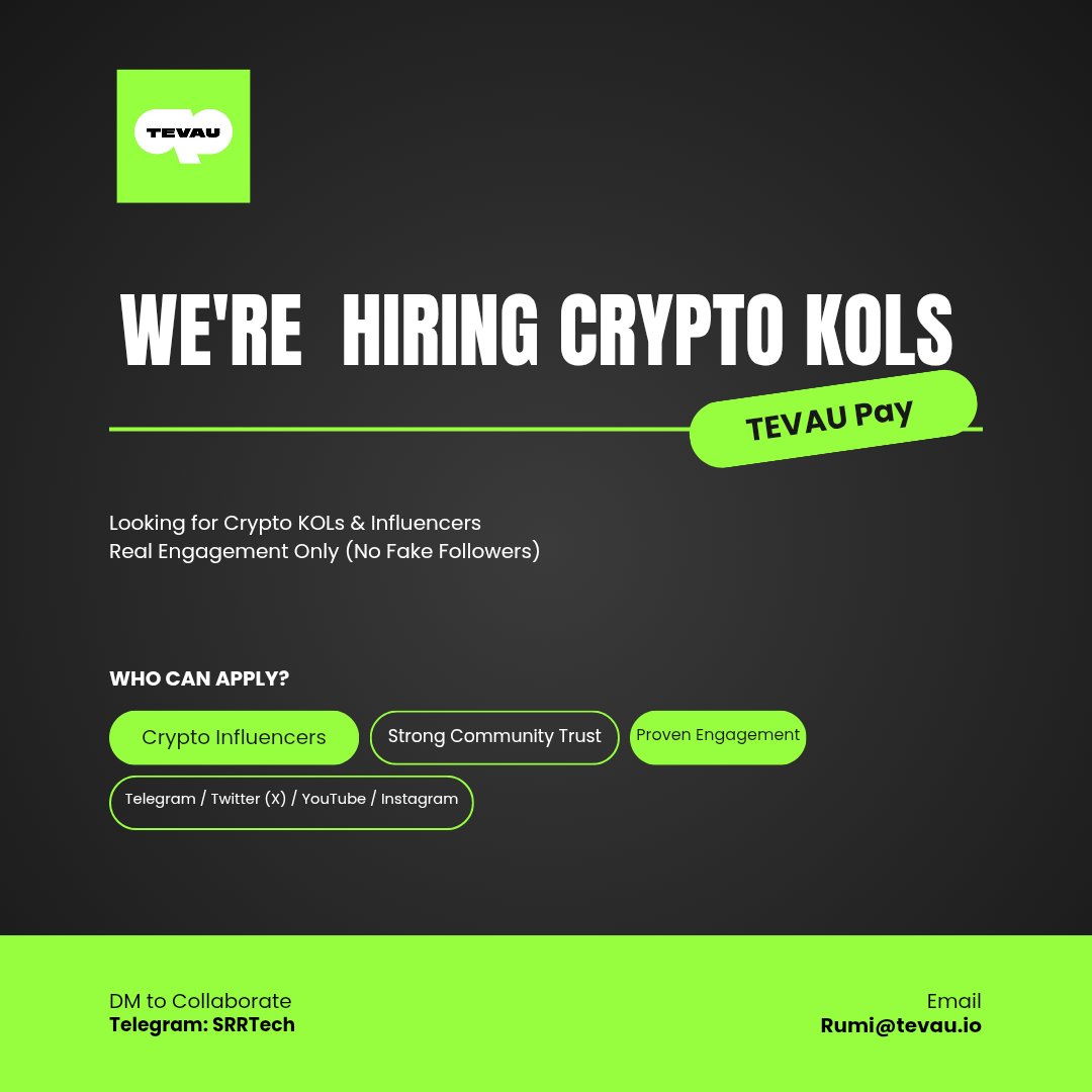 Looking for crypto Kols and influencers #CryptoTrading #hiring #Cryptocard  #Tevau