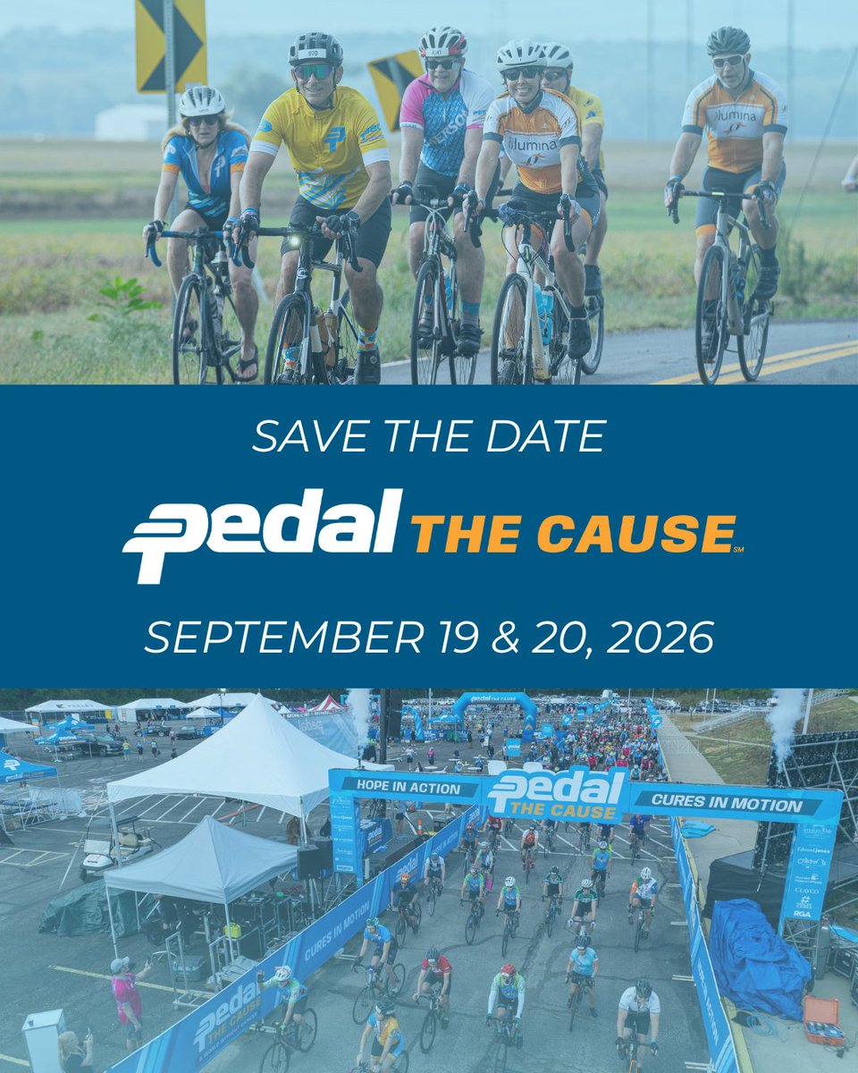 pedalthecause's tweet photo. 🙌 The date is set for Pedal the Cause 2026! Mark your calendars for September 19-20, 2026 at the Family Arena. Make this the year you Pedal with purpose & push even farther for #aworldwithoutcancer!
🚨 Registration opens on April 1 🚨 https://t.co/pqjCryceSd