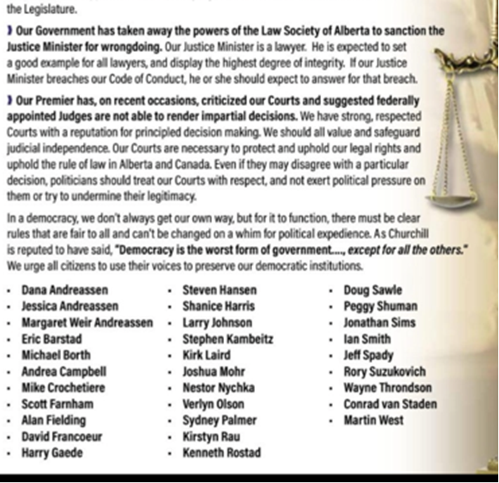 A powerful statement by Camrose Lawyers on the attacks on democracy by the UCP government.

#abpoli #RuleOfLaw #Democracy