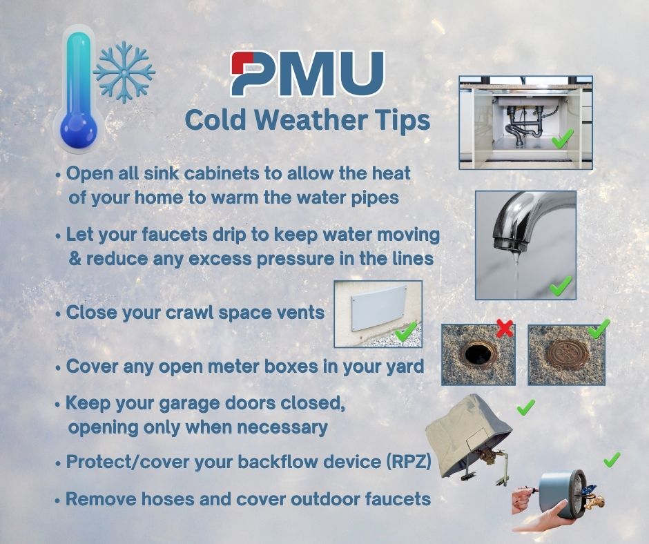 • COLD WEATHER TIPS •
Stay informed about weather forecasts and heed any warnings or advisories. Stay warm and safe!