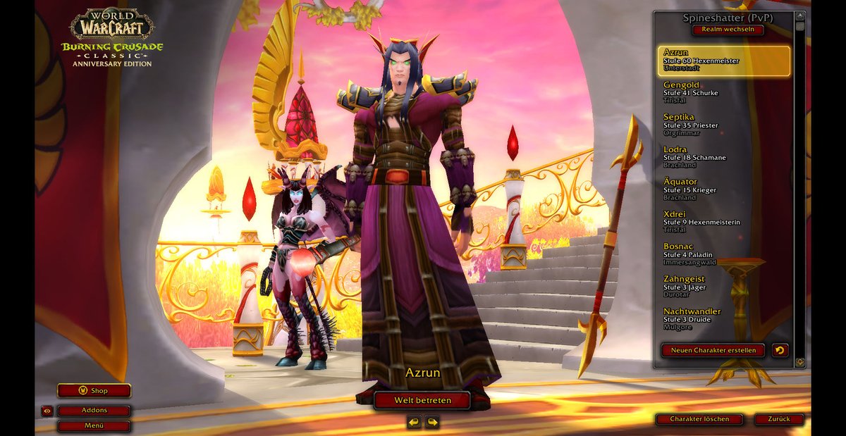 Budoblago72's tweet image. #WorldOfWarcraft #BurningCrusadeClassic #WoWClassic #Charakterauswahl
#Blutelf #Hexenmeister #Sukkubus #FantasyGame
#MMORPG #GamingScreenshot #Silbermond #Elfenarchitektur
#Magie #Nostalgie #PCGaming #Blizzard