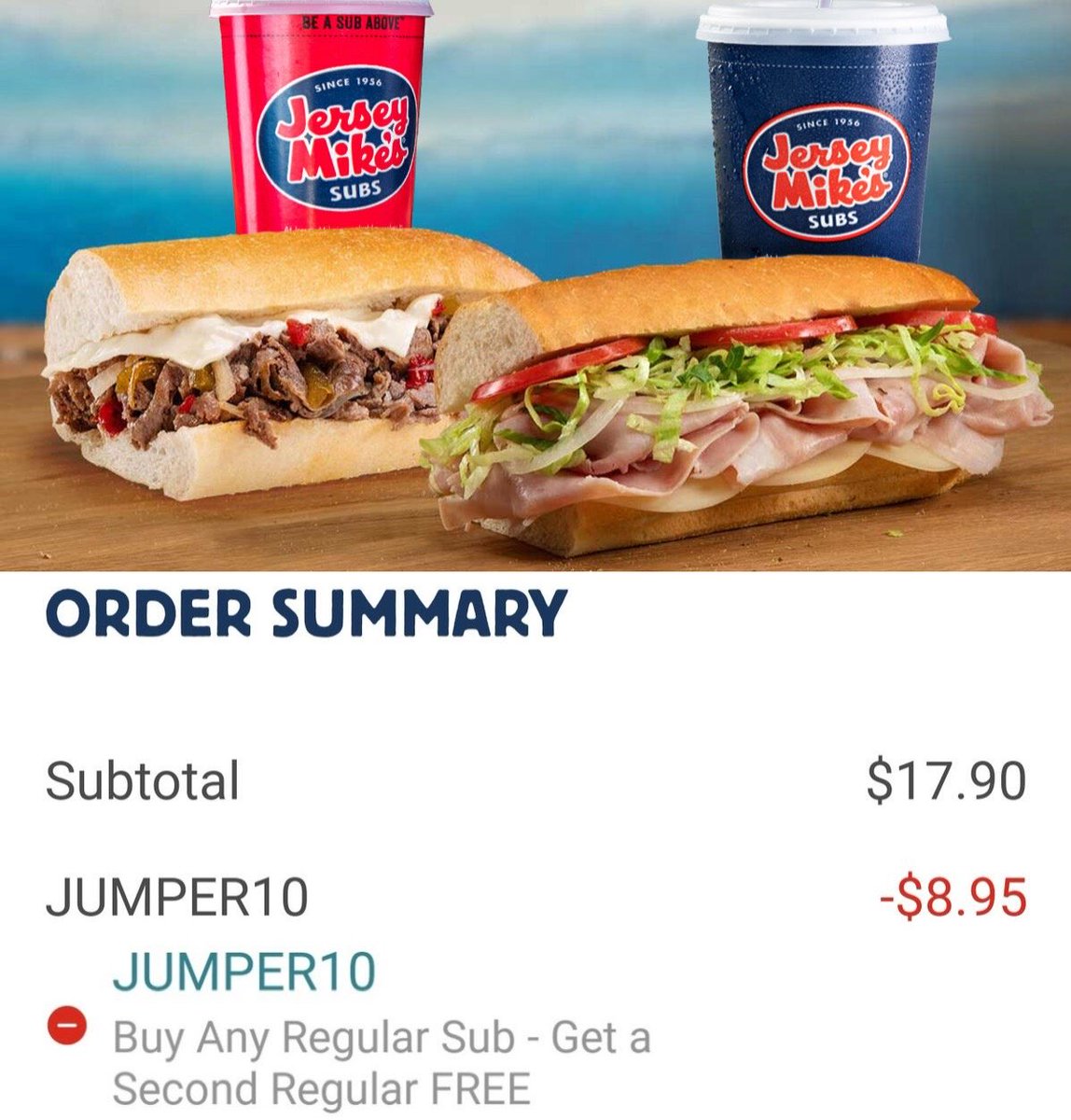 GlitchedDeals's tweet image. FREE SUB AT JERSEY MIKES

Buy any regular sub and get second sub for FREE

Apply code ‘JUMPER10’ at checkout

Must order through the app, one use per account
