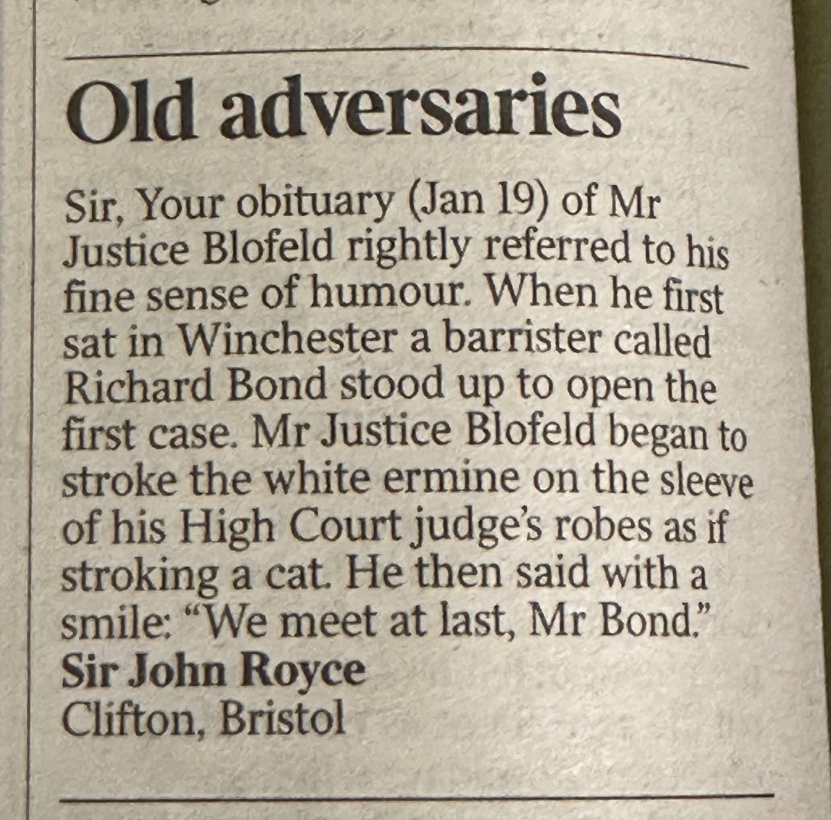 A letter from today’s ⁦<a href="/thetimes/">The Times and The Sunday Times</a>⁩ with some fine courtroom humour…