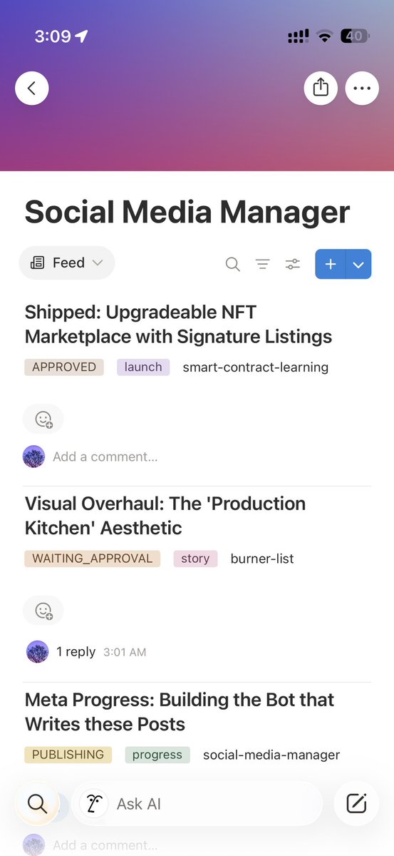 JackBeepbop's tweet photo. Built myself a social media intern with multi-agent orchestration system that:

• Analyzes my GitHub projects and track progress.
• Finds interesting angles.
• Writes platform-specific launch posts.
• Syncs to Notion for my approval to publish. 

#Agent #Automation #GitHub https://t.co/CPMjfnHl02