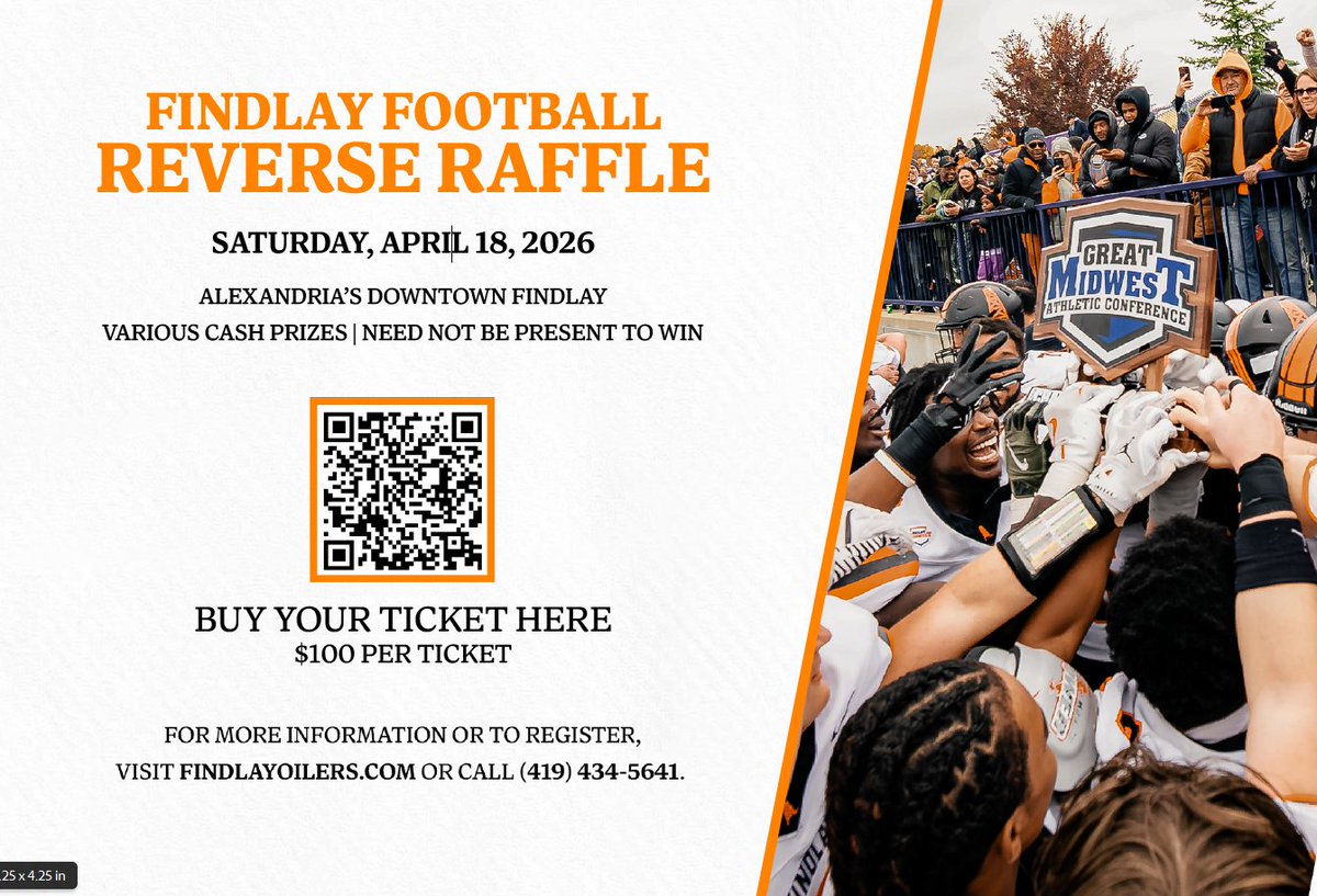 Over $14,200 of prize money given away the night of the UF Football Reverse Raffle💵!!!

1st: $10,000
2nd: $1,000
3rd: $900
4th: $800
5th: $700

⬇️Click Here⬇️
findlayfootballcamps.totalcamps.com/shop/EVENT