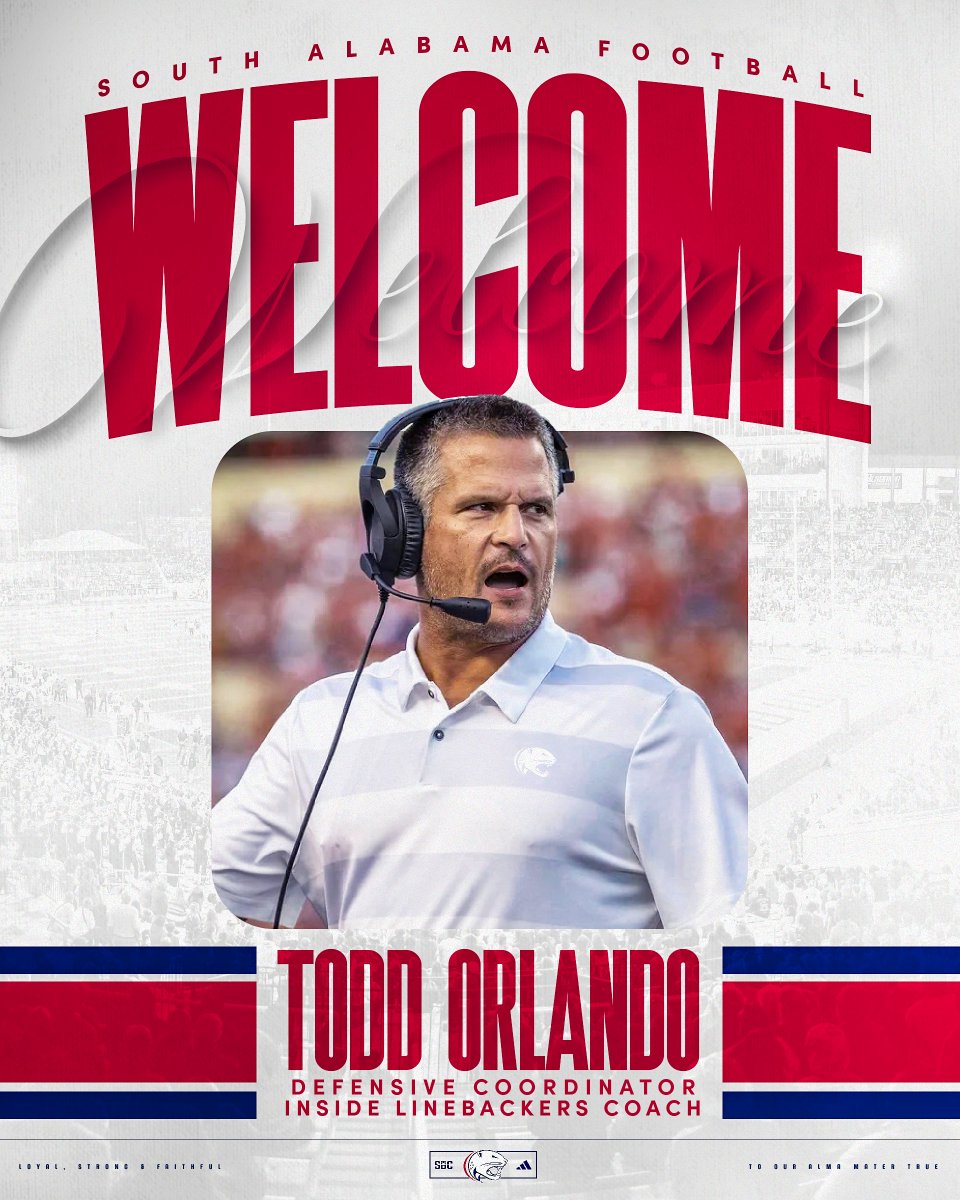 SouthAlabamaFB's tweet photo. Welcome to #OurCity, Coach Orlando‼️

#LSF | @ToddOrlandoUSA https://t.co/j6DPrJzjm9