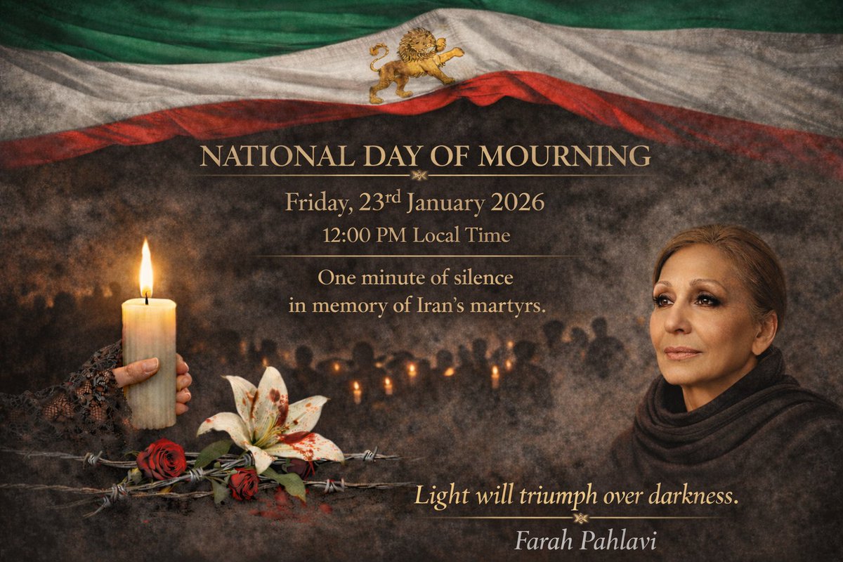 ShahbanouFarah's tweet image. Declaration of National Mourning

My Dear Compatriots,

Following the first stage of this great Iranian awakening during the  past days, our wounded homeland has witnessed crimes against humanity,  plunging the  world into shock and disbelief as a result of a massacre  like no…