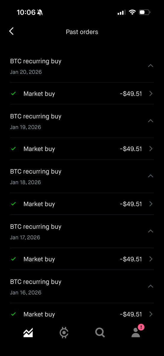 FundBreakdown's tweet image. Been DCA’ing $50 a day into $BTC on Robinhood. Just crossed 0.1 BTC. Boring consistency works