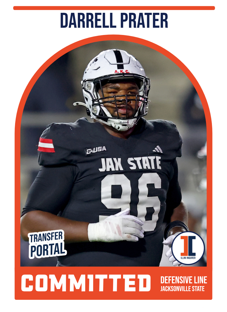 JWerner247's tweet image. COMMIT: Jacksonville State transfer DL Darrell Prater signs with #Illini, @247SportsPortal has learned

What it means: 247sports.com/college/illino…