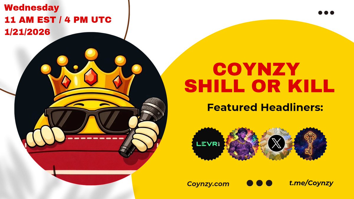 Coynzy's tweet image. Join us for our next Coynzy space! 

Live with these awesome guests this Wed. and more at 
11AM EST! @Levr_Bet @Rave_Gods $ARTICLE @SKLKCoin

Join us for some Shill Or Kill degen fun! 💀

11AM EST / 4PM UTC - Set those reminders below ⏰️