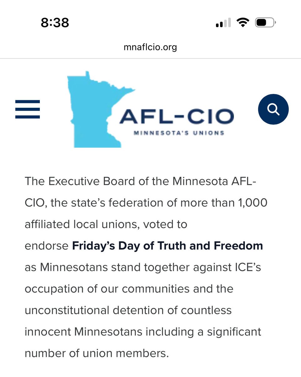 Look who just endorsed the January 23 Minnesota-wide shutdown to protest the federal assault! “No work, no school, no shopping.”