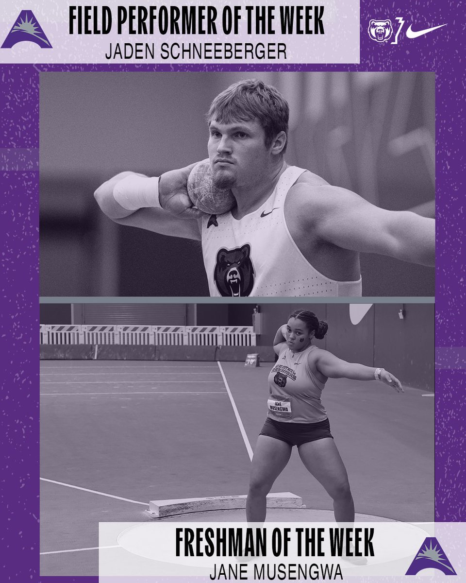 Two Bears earn ASUN weekly awards‼

Jaden Schneeberger - Men's Field Performer of the Week
Jane Musengwa - Women's Freshman of the Week

📰 - bit.ly/49vhRsG

#BearClawsUp
