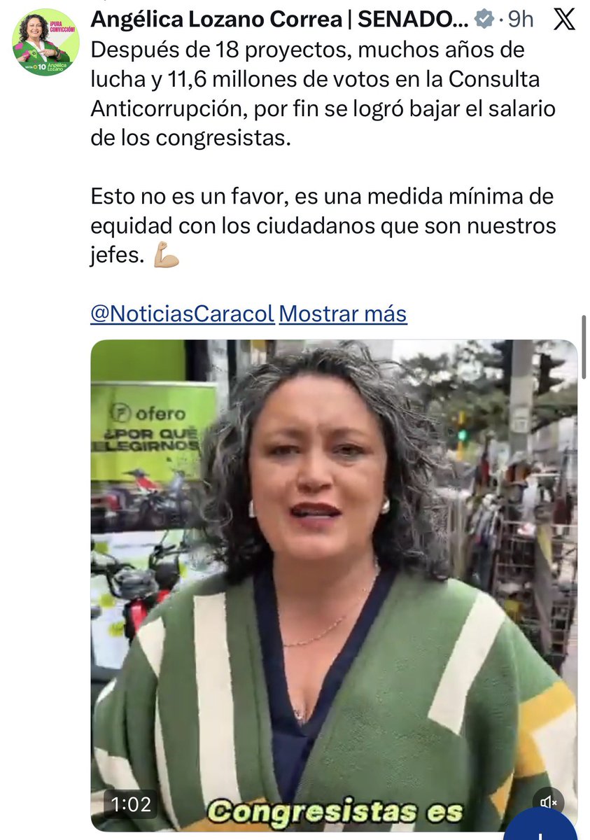 El nivel de oportunismo de estas dos señoras <a href="/ClaudiaLopez/">Claudia López Hernández</a> y <a href="/AngelicaLozanoC/">Angélica Lozano Correa | SENADO #VERDE10 💚🌻</a> es top. Años en el Congreso, nunca lograron bajar el sueldo de los congresistas pese a las promesas de campaña y a una consulta anticorrupción con la que engañaron a la gente, y ahora se quieren