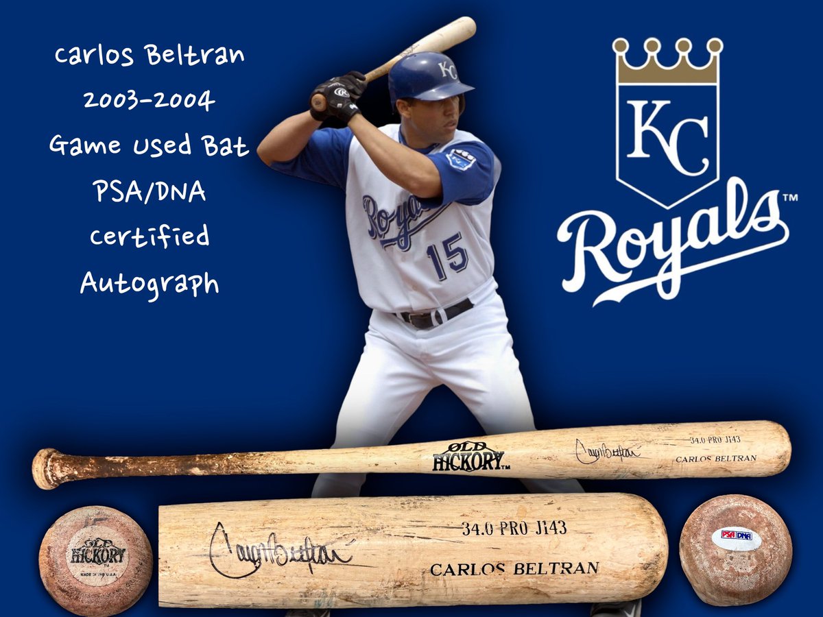 RoyalsCollector's tweet photo. Officially my 1st MLB HoFer #gameused bat! Congratulations Carlos Beltran! He was voted in MLB HoF with 84.2% of the vote. 2003-2004 bat displays good game use with tar, ball, seam &amp; cleat marks, Beltran's jersey #15 on the knob &amp; beautiful autograph #Royals https://t.co/IW0nVMOQeM
