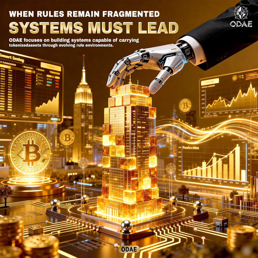 odaeofficail's tweet photo. ODAE System Insight | When Rules Remain Fragmented, Systems Must Lead

As stock tokenization and real-world asset initiatives continue to expand, global regulatory frameworks remain in a phase of gradual https://t.co/HRu8S1SlsH this environment, reliable platforms are defined not by reliance on a single regulatory outcome, but by their ability to sustain assets through regulatory change.

ODAE System Strengths:
Regulation-neutral architecture that avoids dependence on a single compliance path
Adaptive compliance mechanisms allowing modular adjustments across jurisdictions
Asset continuity design ensuring uninterrupted operation during regulatory evolution
Long-horizon system logic measured by multi-year stability rather than short-term alignment

As tokenization enters real-world operation, regulatory change becomes a constant rather than an exception.
ODAE focuses on building systems capable of carrying tokenized assets through evolving rule environments.

#ODAE #ODAEexchange #Tokenization #StockTokenization #RWA
#RegulatoryEvolution #SystemResilience #InstitutionalGrade
#FinancialInfrastructure #ComplianceFlexibility
#OnChainAssets #LongTermOperation #RiskControl