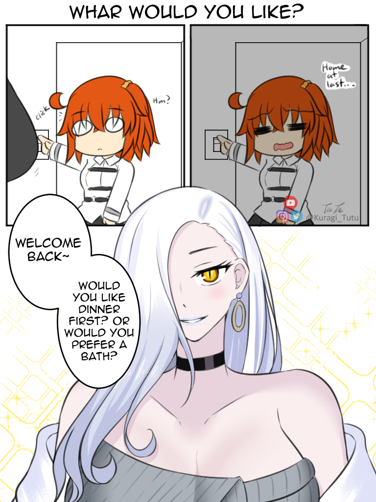 Kuragi_Tutu's tweet image. Dinner or a bath?
#fgo