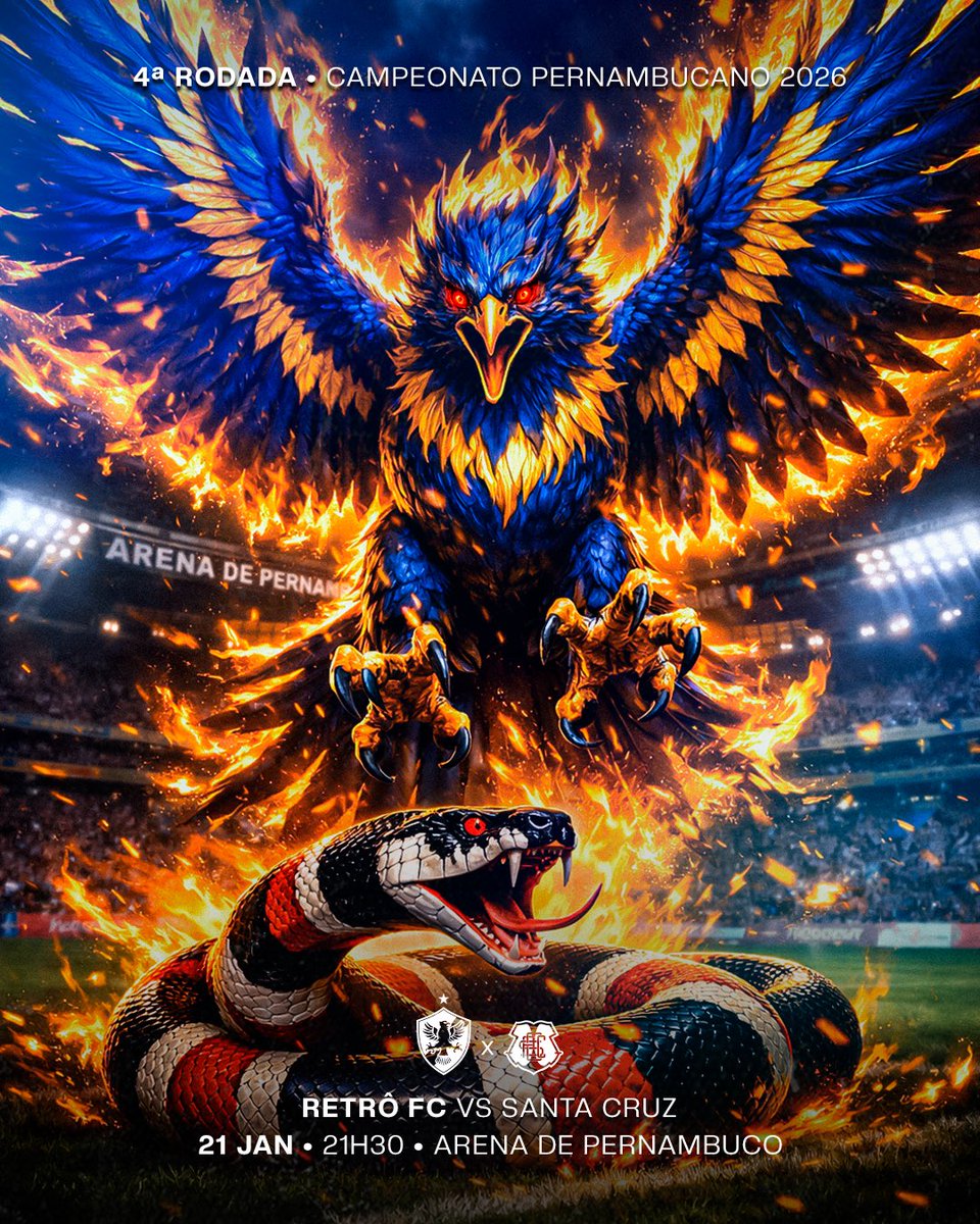 HOJE É DIA DE FÊNIX EM CAMPO! 🐦‍🔥

⚽ | Retrô 🆚 Santa Cruz 
🏆 | 4º rodada • Pernambucano 
⏰ | 21H30
🏟️ | Arena de Pernambuco 
📺 | TV Globo 

#AvanteRetrô #Pernambucano2026
