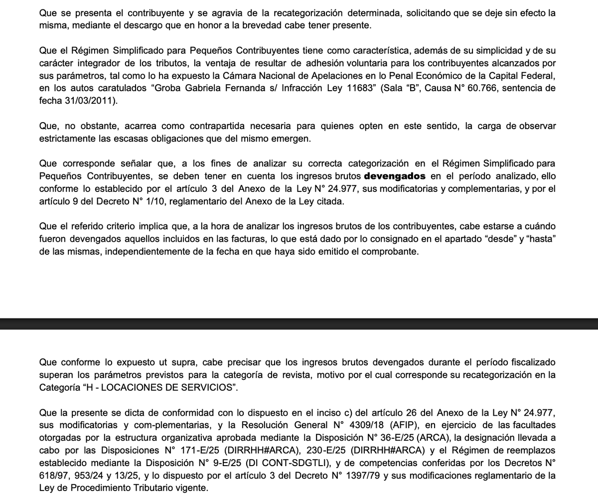 silvina_T's tweet photo. @BlogDelContador @alerosenfeld Dejo textual los considerandos de la resolución ARCA para que uds me digan si soy yo la equivocada o esta respuesta realmente no tiene sentido https://t.co/VbZzPlput7