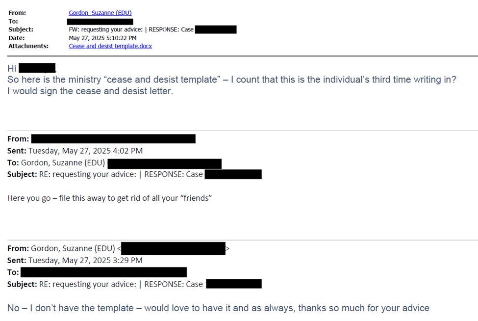 realfinkledusty's tweet image. 3/ 3/ Todor never got a proper response from the ministry, even seven months later. What he did get was boiler-plate pre-approved messaging from unsigned replies that took weeks to arrive. So, he kept asking questions.
Suzanne Gordon, director of Inclusive Education Priorities…