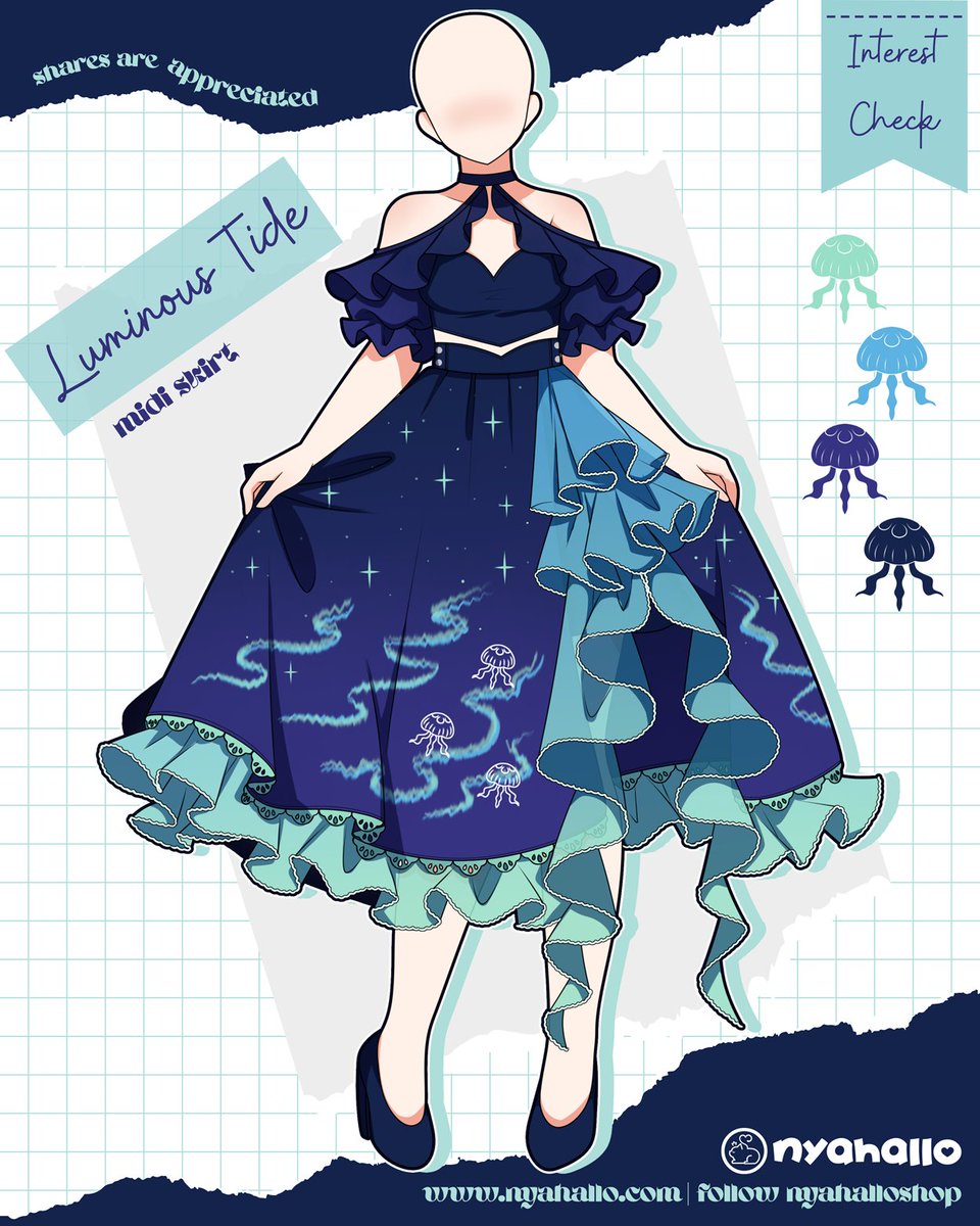 NyahalloShop's tweet photo. Luminous tide midi skirt 🪼 Would you wear this? https://t.co/8paFNqe00S