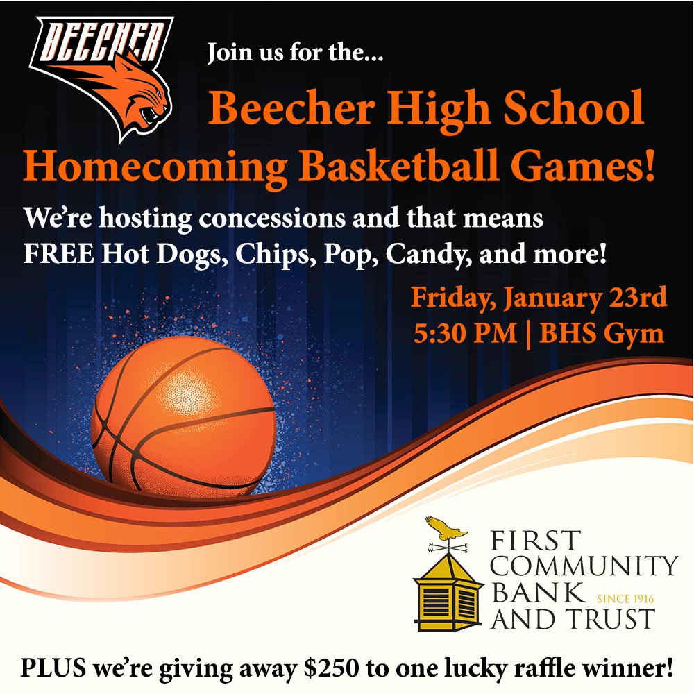 We’re proud to support <a href="/Beecher200U/">Beecher200U</a> by hosting concessions at the Homecoming Basketball Games this Friday, January 23rd!

The Girls Varsity game starts at 5:30 PM and the Boys Varsity game starts at 7 PM. See you there! 🏀🐾