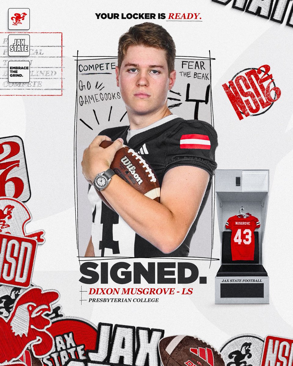 JaxStateFB's tweet image. 𝐒𝐈𝐆𝐍𝐄𝐃🖋️

Your locker is ready, Dixon Musgrove‼️

#EmbraceTheGrind | #AKC