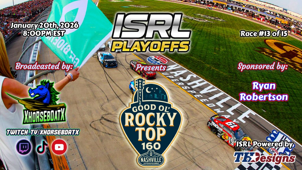 Tonight we head to Nashville for the Good Ol' Rocky Top 160 and Race 3 of 5 in the ISRL Playoffs! The race for the first ever ISRL Championship is heating up quickly. Be sure to tune in around 7:45PM EST for the pre-race show on Youtube, Twitch, or Tiktok! <a href="/THDesigns2/">TH_Designs</a> <a href="/xtomtx3/">xhorseboatx</a>