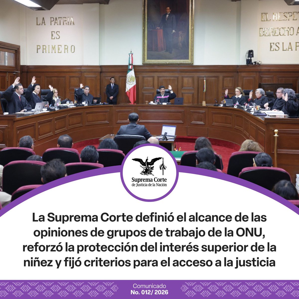 Hoy la #SCJN definió el alcance jurídico de las opiniones del Grupo de Trabajo sobre la Detención Arbitraria de la ONU y reforzó la protección del interés superior de la niñez en casos de violencia familiar, así como el derecho a conocer la verdad sobre su origen biológico.