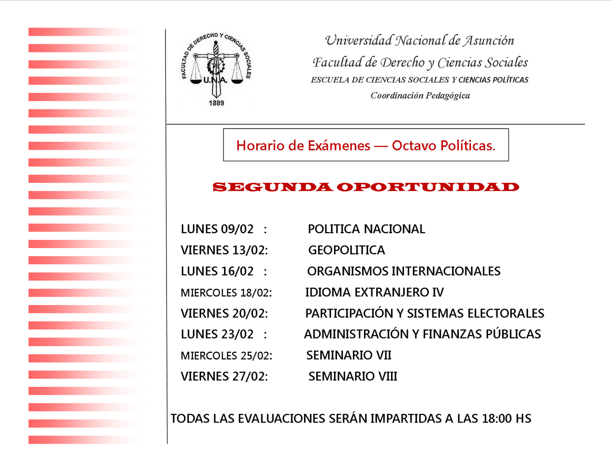 ECSyP_UNA's tweet photo. - ATENCIÓN SEMESTRES PARES-

Horario de Exámenes Finales 📚

SEGUNDO LLAMADO. https://t.co/PaYmahguvq