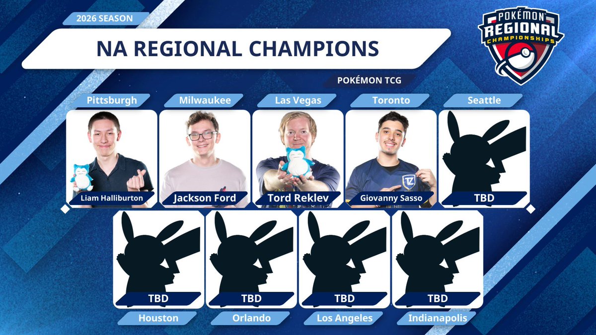 playpokemon's tweet image. The first NA Regional Champions of the 2026 calendar year have been crowned! Congratulations to the winners from the 2026 Toronto Regionals 👑

🟢 DHCUnited
🔵 Giovanny Sasso
🔴 Cary D'Ortona