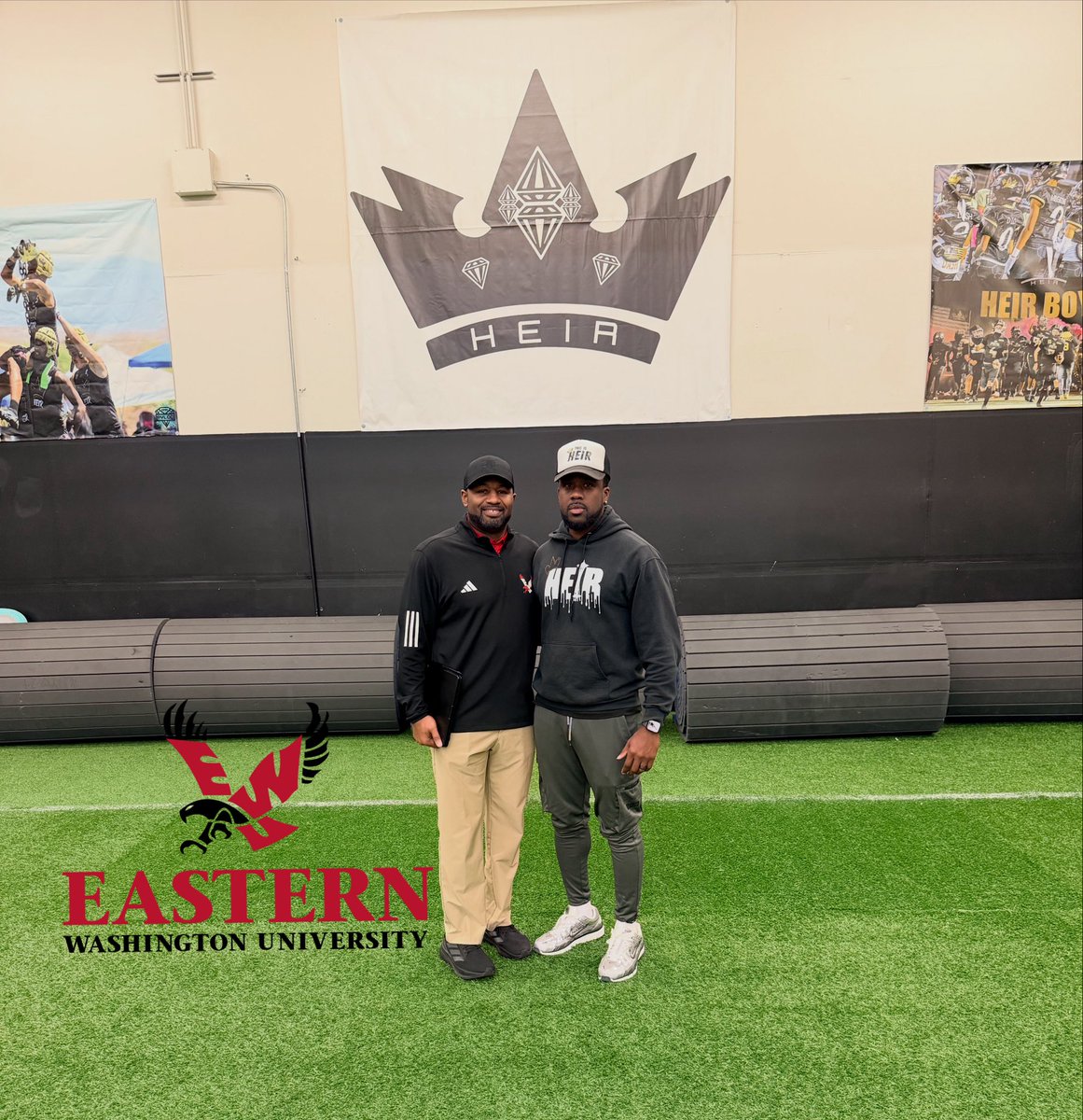 RegJones20's tweet image. S/O to the hometown Eastern Washington University. Cornerback Coach / Def Pass Game Coordinator stopped by to talk about the next wave of ballers coming from @HeirFootball .

#ThisIsHEIR 👑 // #BowDown 👑 // #CrownsUp 👑 // #HeirFootball 👑  //#HeirBoyz 🗣👑 // #GoEagles
