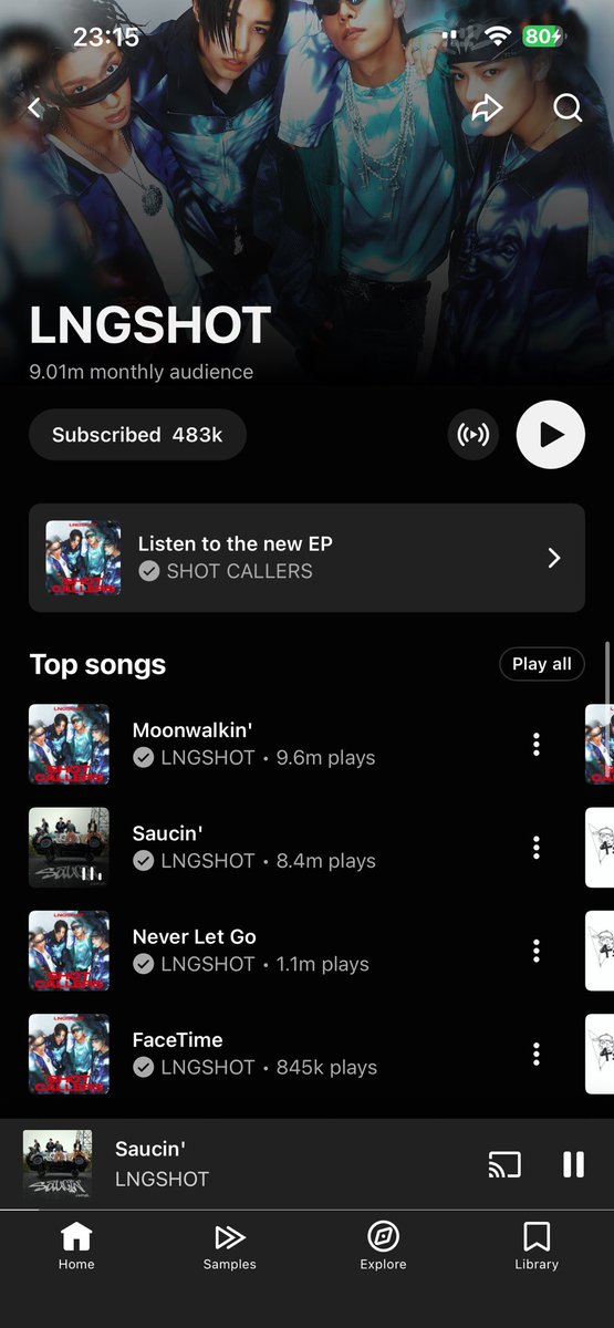 lngshotarchive's tweet image. UPDATE: LNGSHOT HAS HIT 9.01 MILLION LISTENERS ON YOUTUBE MUSIC AND 2.1 MILLION LISTENERS ON SPOTIFY WITH 8.4 MILLION PLAYS ON SAUCIN 🩸 AND 9.6 MILLION PLAYS ON MOONWALKIN’ 🌖