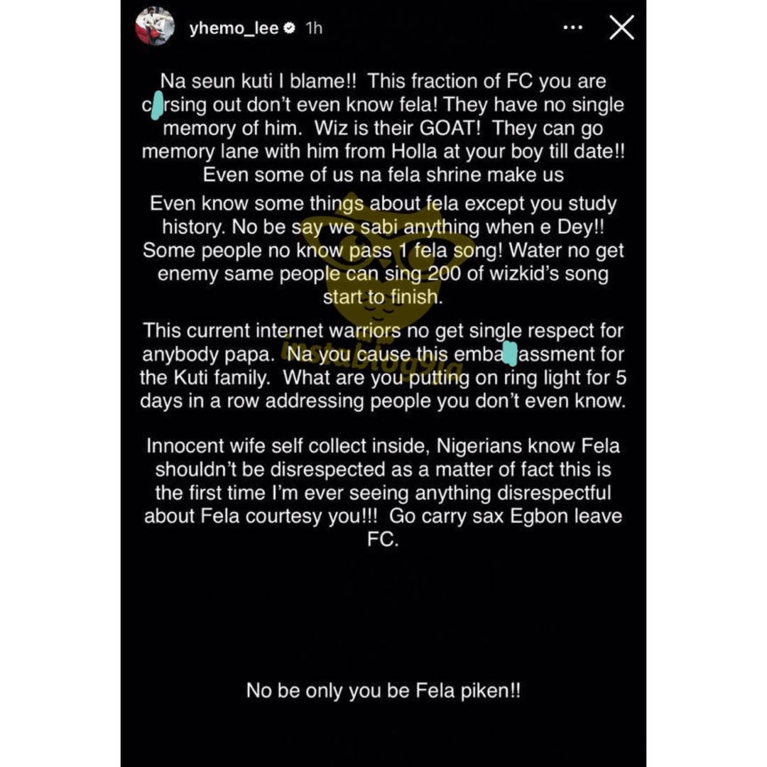 instablog9ja's tweet image. You are f+ghting with people who weren’t born when Fela was alive — Actor Yhemolee tells Seun Kuti