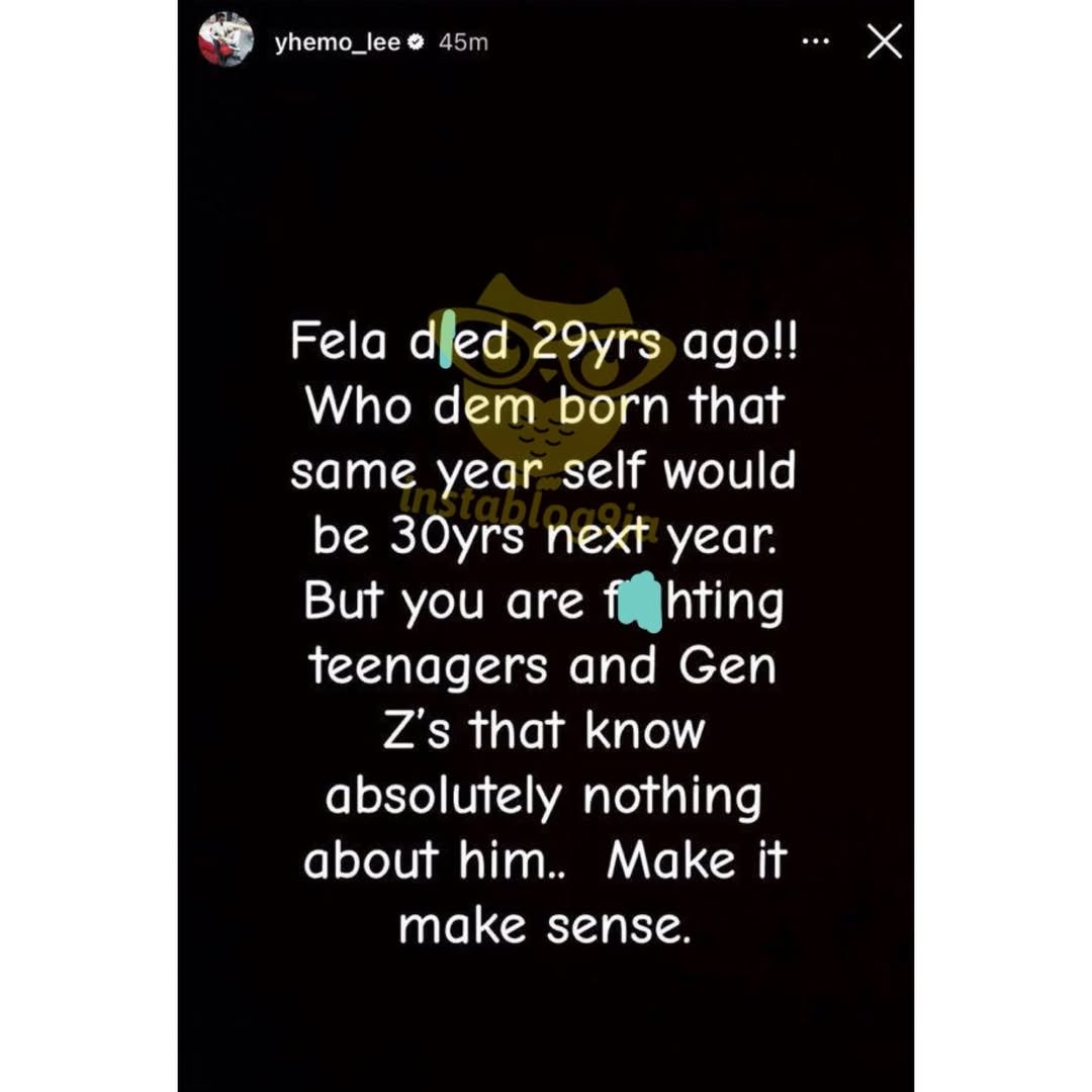 instablog9ja's tweet image. You are f+ghting with people who weren’t born when Fela was alive — Actor Yhemolee tells Seun Kuti