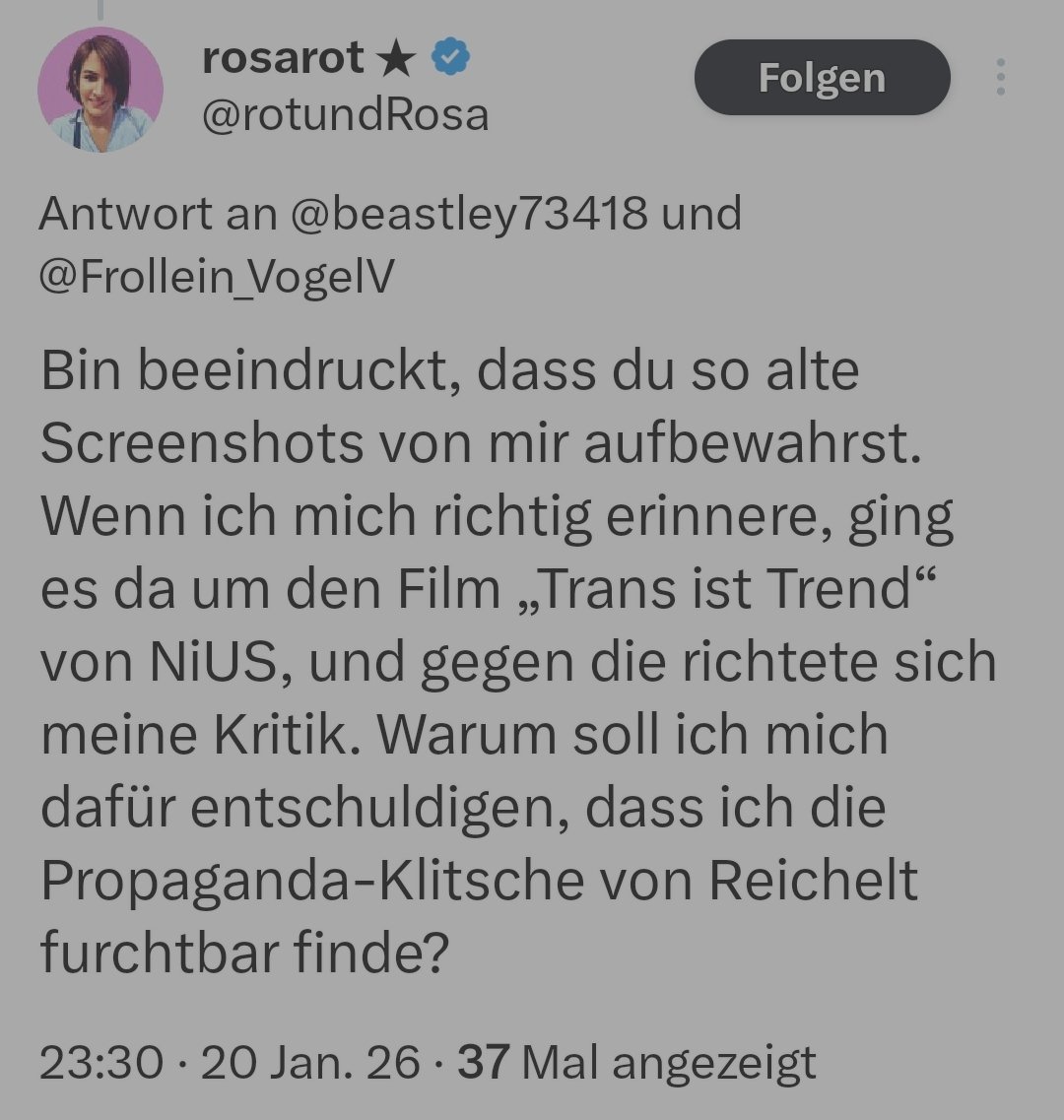 beastley73418's tweet photo. @rotundRosa
Nimm dich mal nicht so wichtig, Kindchen. Das war ein Zufallsfund. 
In dem Screenshot ist von Nius/Reichelt nicht die Rede. 
Du hast bei dem #Transterror &amp; der Hetze (nicht nur) gegen Marie kräftig mitgemischt &amp; biederst dich jetzt bei Radfems an. 
Schätzchen: billig! https://t.co/vEsQ0TGHxh