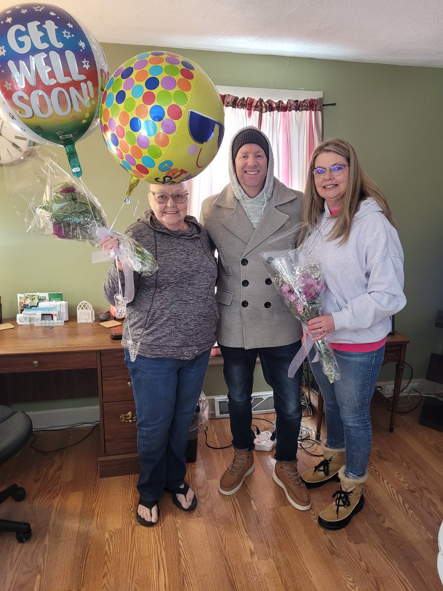 Chemo started around Christmas time &amp; she just finished her last treatment recently! She lost her hair but I had to go make sure she hadn't lost her smile! 
Thanks to Powell The Florist for the beautiful flowers!
